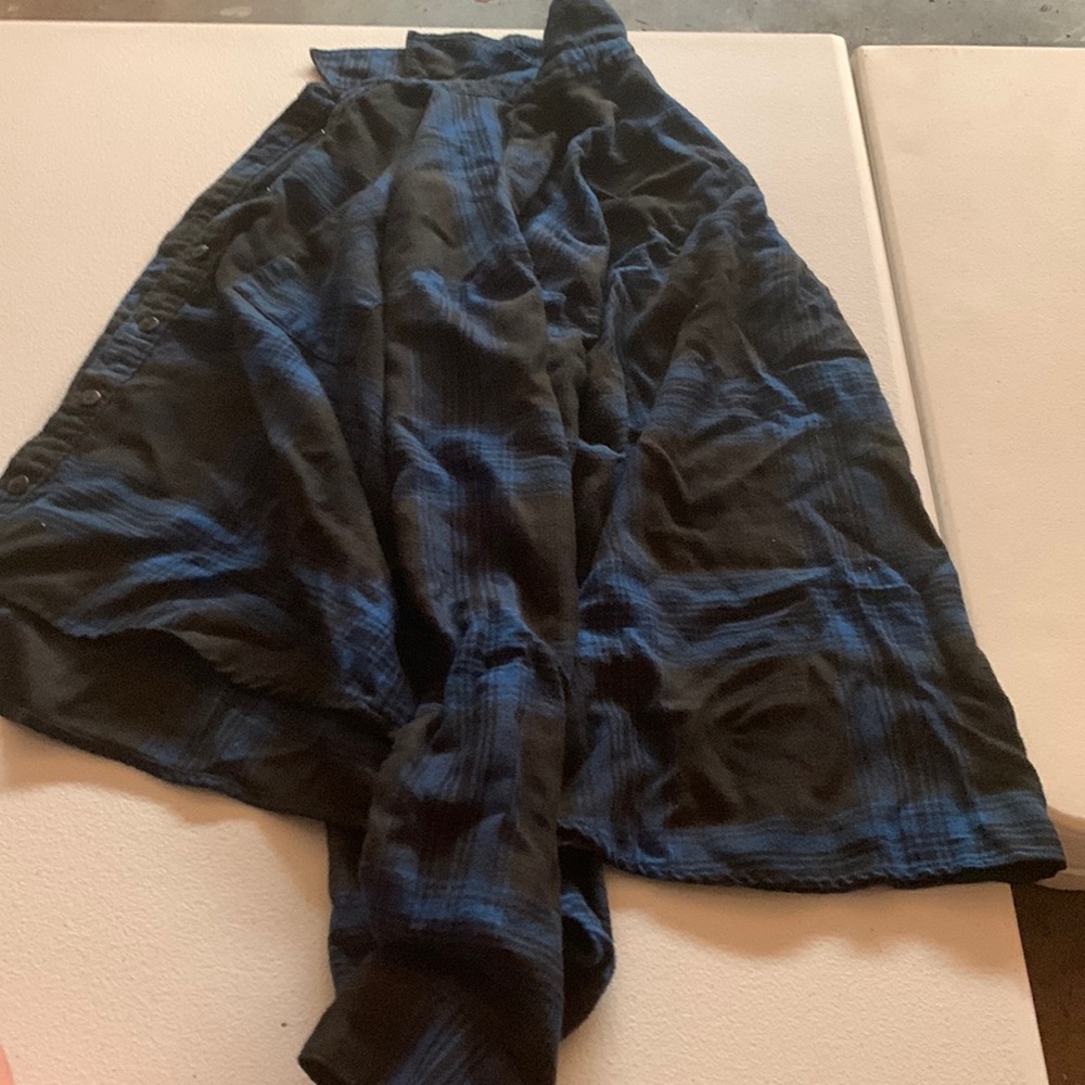 Gently used black and blue flannel, small men’s